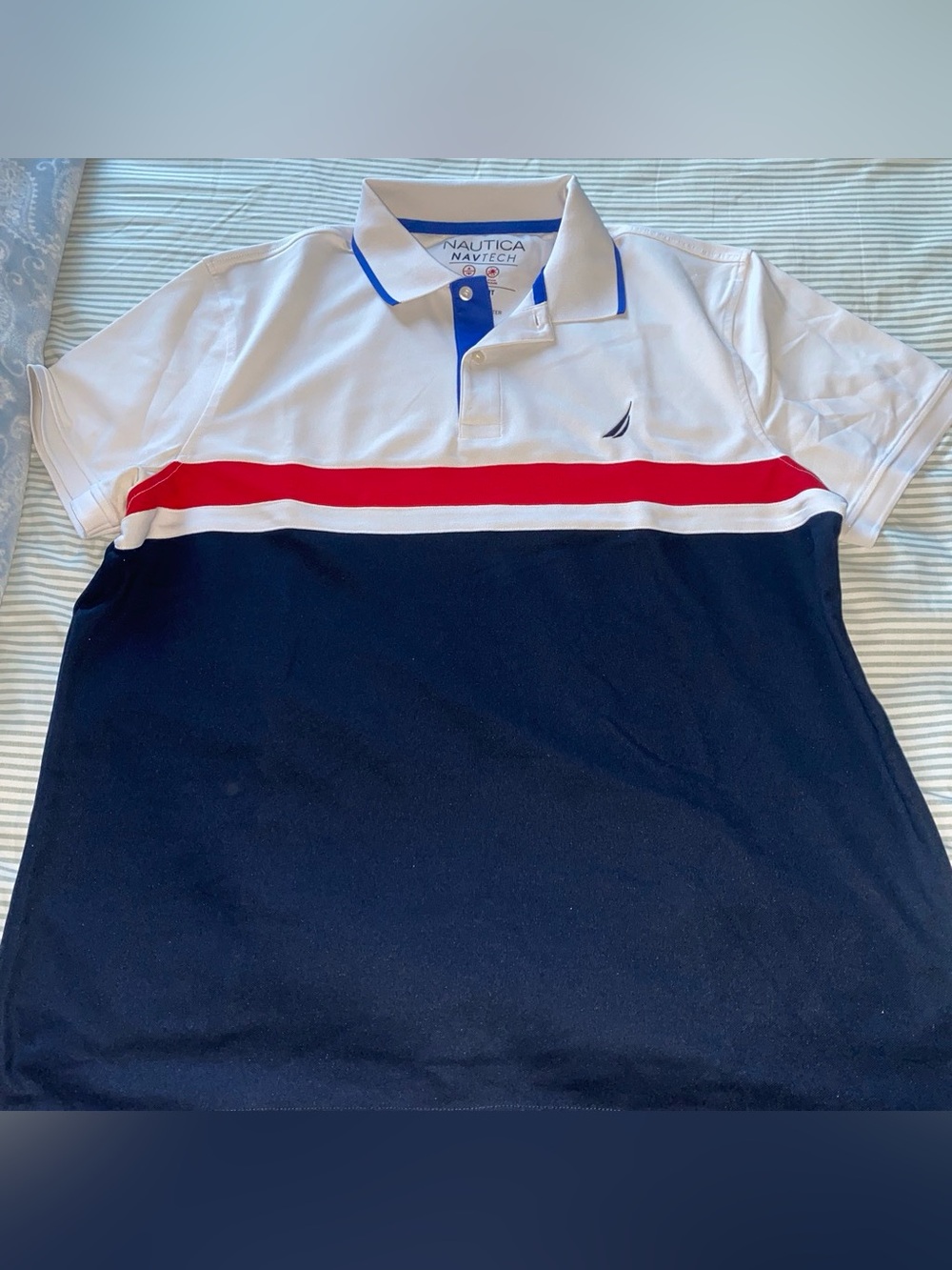 Bundle of 2 Nautica Men’s Polos White Red and Navy Colorblock Polo